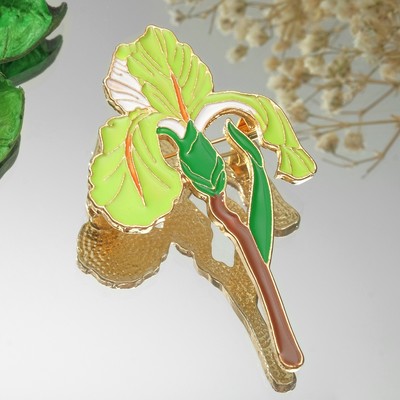 Брошь «Цветок» ирис, цвет зелёный в золоте