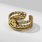 Кольцо «Смайлик» тренд, цвет чернёное золото, безразмерное - фото 24411317