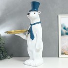 Сувенир полистоун подставка "Белый медведь в цилиндре и галстуке" d=26 см 70х37х40 см - Фото 3