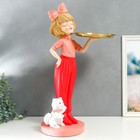 Сувенир полистоун подставка "Девочка с розовым бантом и кошечкой" d=26 см 76х27х35 см - фото 6581721