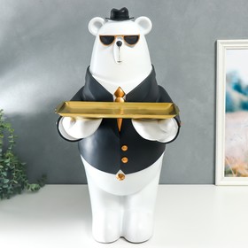 Сувенир полистоун подставка "Белый мишка в чёрном пиджаке, в очках и шляпе" 69х34,5х42,5 см
