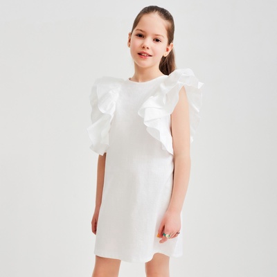 Платье для девочки MINAKU: Cotton Collection с крылышками, белое, рост 134 см