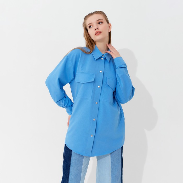 Рубашка женская MINAKU: Casual Collection, размер 48, голубой