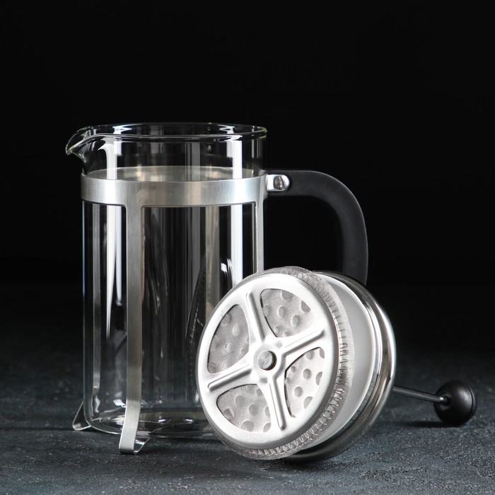 Чайник заварочный френч - пресс Magistro «Металлик», 800 мл, стекло, цвет серебряный - фото 1882396430