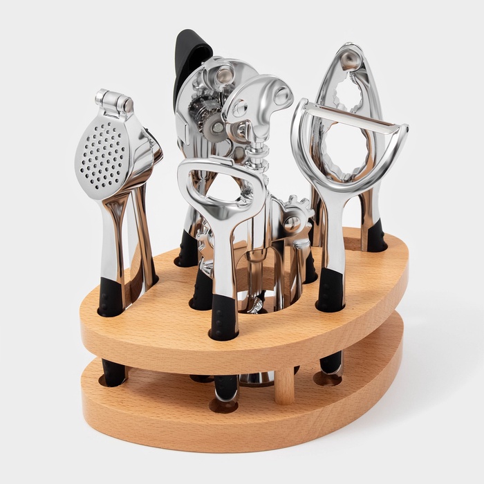 Набор кухонных инструментов Shapes, 6 предметов, на подставке, нержавеющая сталь, серебристый - Фото 1
