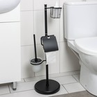 Стойка напольная с держателем для туалетной бумаги, освежителя и ершика, 80 см, цвет чёрный - фото 318846251