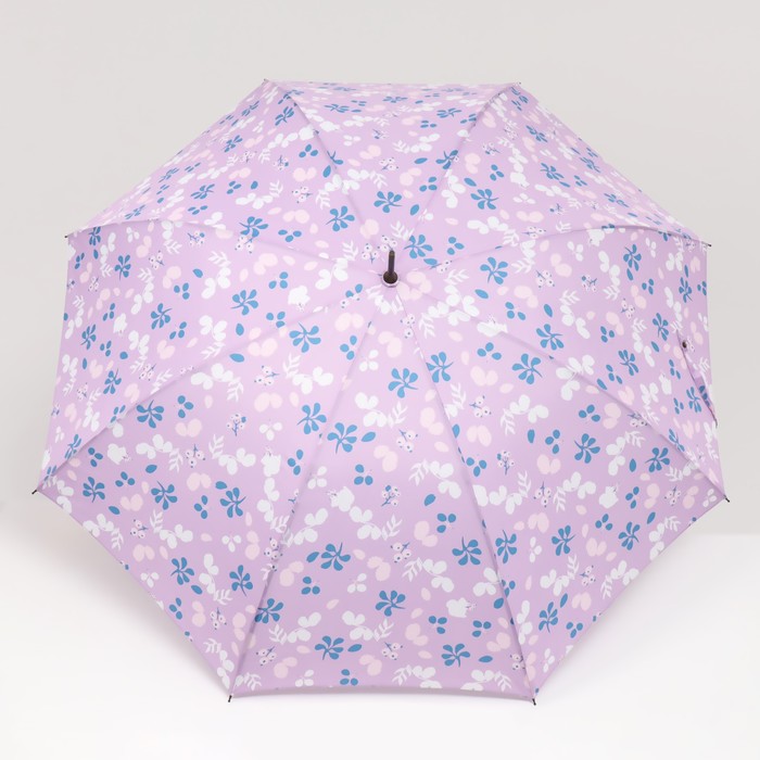 Зонт - трость полуавтоматический «Цветочки», 8 спиц, R = 51 см, цвет сиреневый - фото 1885357906