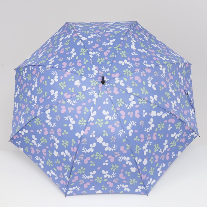 Зонт - трость полуавтоматический «Цветочки», 8 спиц, R = 51 см, цвет голубой - фото 1926401460