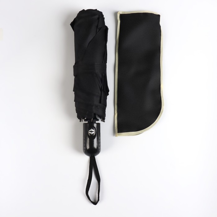 Зонт автоматический «Black», 3 сложения, 8 спиц, R = 48 см, цвет чёрный - фото 1882396588