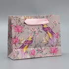Пакет подарочный крафтовый горизонтальный, упаковка, «Птицы», S 15 х 12 х 5.5 см - Фото 3