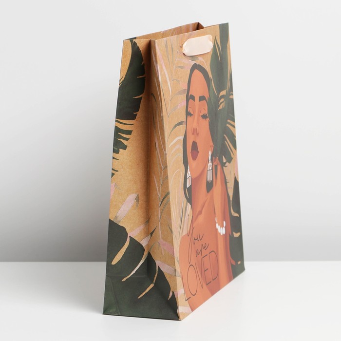 Пакет подарочный крафтовый вертикальный, упаковка, «Богема», M 26 х 30 х 9 см - фото 1885357956