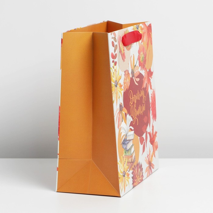 Пакет подарочный ламинированный вертикальный, упаковка, «Дорогому учителю», ML 27 х 23 х 11,5 см - фото 1885357965