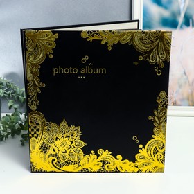 Фотоальбом магнитный 20 листов "Золотые графичные цветы на чёрном" в коробке 34х4х33 см