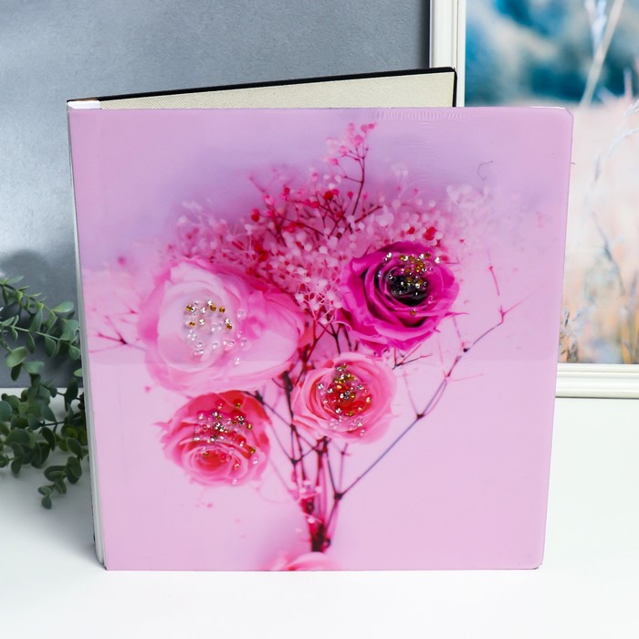 Фотоальбом магнитный 20 листов &quot;Нежный розовый букет&quot; в коробке, дерево, стразы 34х4х33 см