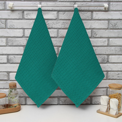 Набор кухонных полотенец «Доляна», зелёный, 35×60 см-2 шт., 100% хлопок, вафля, 220 г/м²