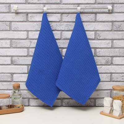 Набор кухонных полотенец «Доляна», электрик, 35×60 см-2 шт., 100% хлопок, вафля, 220 г/м²