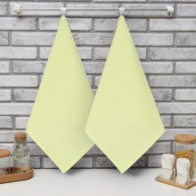 Набор кухонных полотенец «Доляна», жёлтый, 35×60 см-2 шт., 100% хлопок, крупная вафля, 220 г/м²