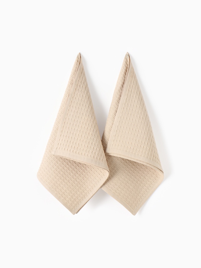 Набор кухонных полотенец «Доляна» Monochrome, 2 шт., бежевые, однотонные, 35×60 см - Фото 1