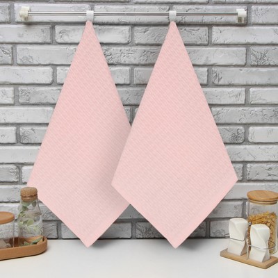 Набор кухонных полотенец «Доляна», розовый, 35×60 см-2 шт., 100% хлопок, вафля, 220 г/м²