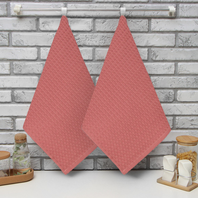 Набор кухонных полотенец «Доляна», пудровый, 35×60 см-2 шт., 100% хлопок, вафля, 220 г/м²