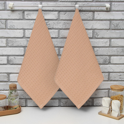 Набор кухонных полотенец «Доляна», коричнево-серый, 35×60 см-2 шт., 100% хлопок, вафля, 220 г/м²