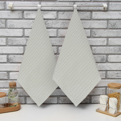 Набор кухонных полотенец «Доляна» Monochrome, 2 шт., серые, однотонные, 35×60 см