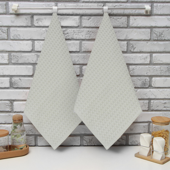 Набор кухонных полотенец «Доляна» Monochrome, 2 шт., серые, однотонные, 35×60 см - Фото 1