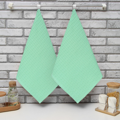 Набор кухонных полотенец «Доляна», салатовый, 35×60 см-2 шт., 100% хлопок, вафля, 220 г/м²