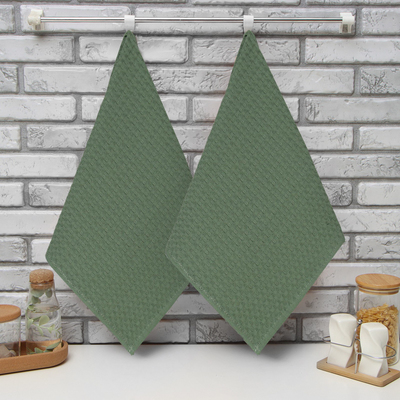 Набор кухонных полотенец «Доляна», хаки, 35×60 см-2 шт., 100% хлопок, вафля, 220 г/м²