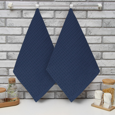 Набор кухонных полотенец «Доляна», индиго, 35×60 см-2 шт., 100% хлопок, вафля, 220 г/м²