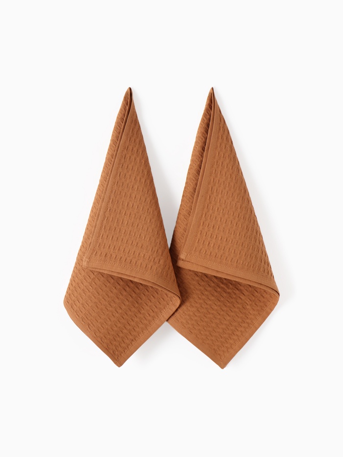 Набор кухонных полотенец «Доляна», коричневый, 35×60 см-2 шт., 100% хлопок, вафля, 220 г/м² - Фото 1