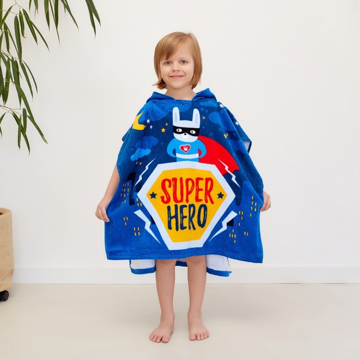 Полотенце-пончо детское махровое Крошка Я "Super Hero" 60*120см, 100% хлопок, 300гр/м2 - Фото 1