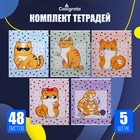 Тетради 5 штук, 48 листов в клетку «Коты», обложка мелованный картон, блок офсет - Фото 1