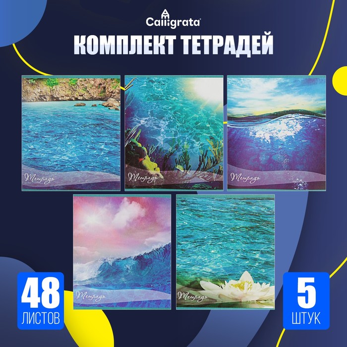 Комплект тетрадей из 5 штук, 48 листов в клетку, Calligrata «Океан» - Фото 1