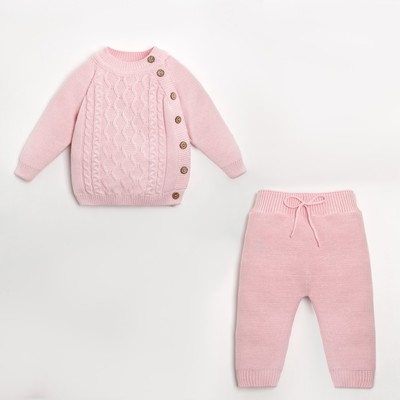Костюм для девочки (кофта, штаны) вязаный «Крошка Я» Cute, рост 74-80 см, розовый