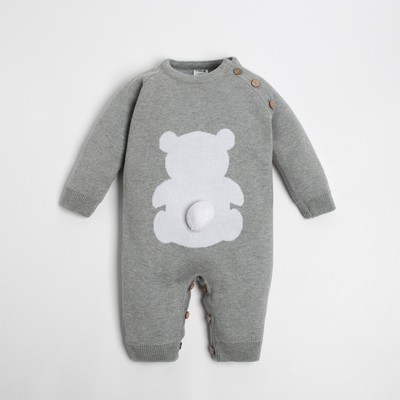 Комбинезон вязаный Крошка Я «Мишка», рост 86-92 см, серый
