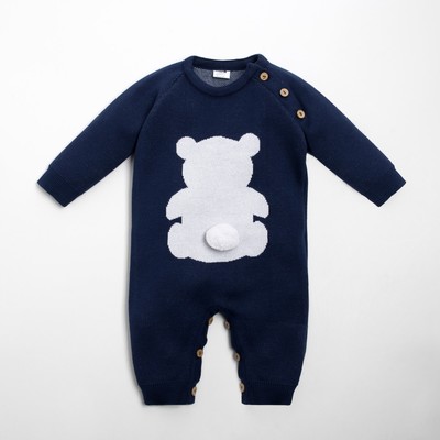 Комбинезон вязаный Крошка Я «Мишка», рост 74-80 см, синий