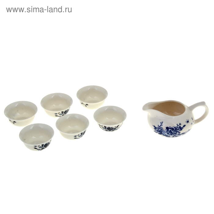 Набор для чайной церемонии "Синие пионы", 7 предметов: чахай, 6 чашек - Фото 1