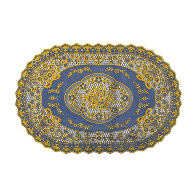 Салфетка Towa Grace, ажурная, овал, 30х45 см, цвет голубой/золото