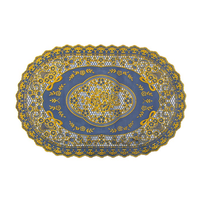 Салфетка Towa Grace, ажурная, овал, 30х45 см, цвет голубой/золото - Фото 1