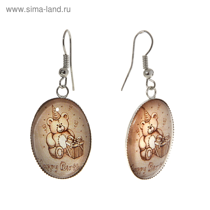 Серьги из стекла «Мишутка», овал, цвет бежевый - Фото 1