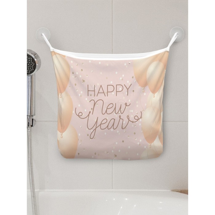 Органайзер в ванну на присосках «Праздничное поздравление с НГ», для хранения игрушек и мелочей, размер 33х39 см - Фото 1