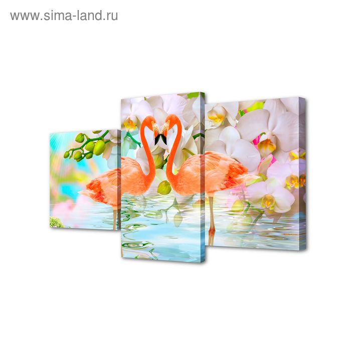 Картина модульная на подрамнике "Пара фламинго" (30*35см, 30*45см, 30*55см) 55х94см - Фото 1