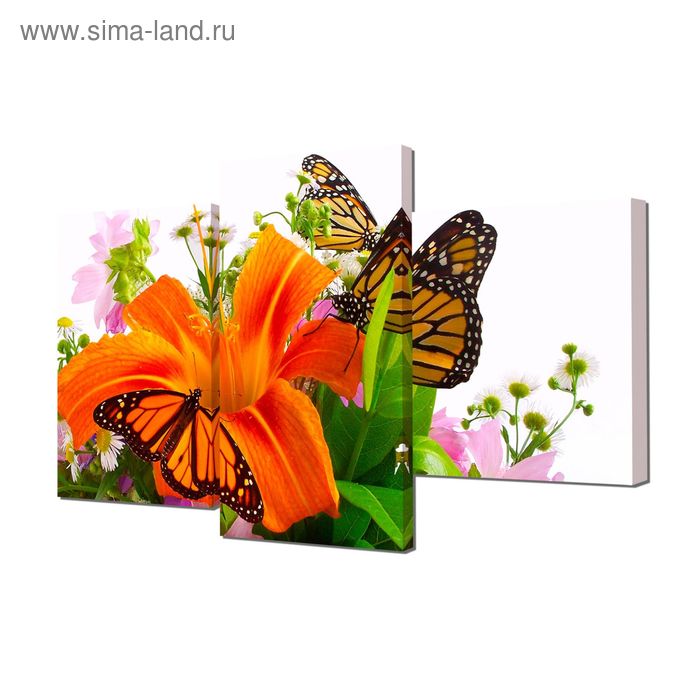 Картина модульная на подрамнике "Бабочки на лилии" 26*40см, 26*50см, 26*31см    80*50см - Фото 1