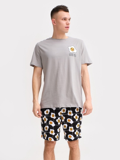 Пижама мужская (футболка, шорты) KAFTAN Good mo, размер 56, цвет серый, чёрный