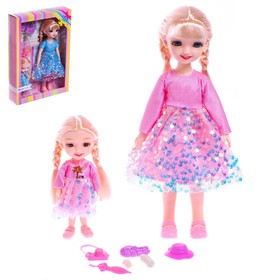 Кукла модная шарнирная «Анечка», с сестрёнкой, в платье, с аксессуарами, цвет розовый