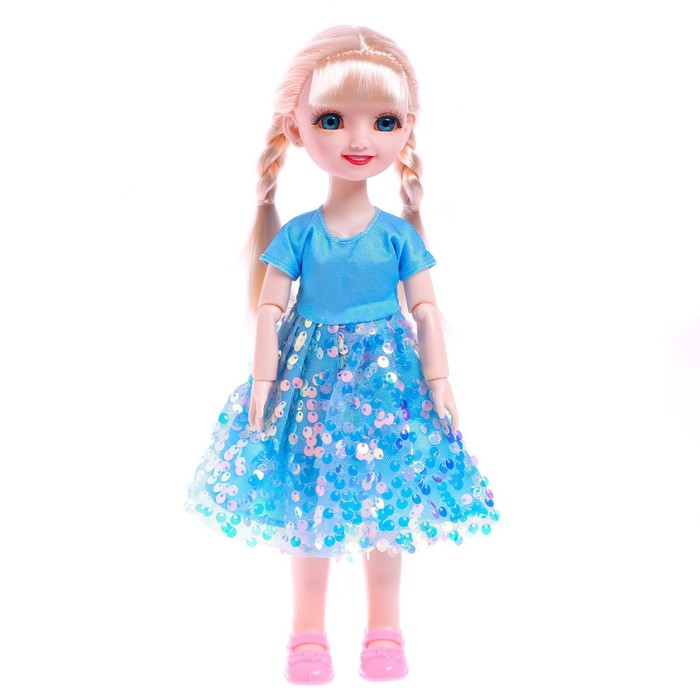 Кукла модная шарнирная «Анечка», с сестрёнкой, в платье, с аксессуарами, цвет голубой 53752