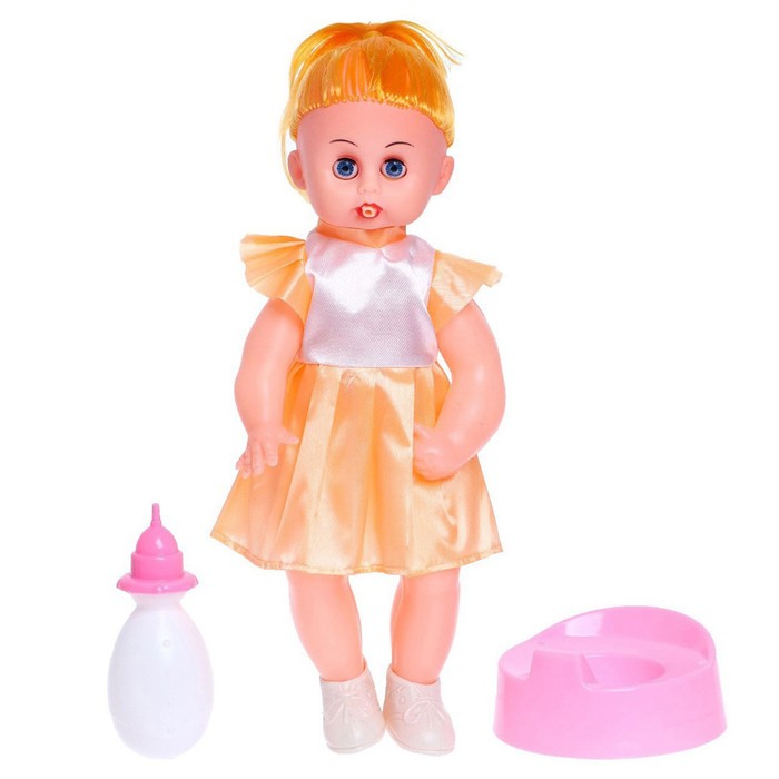 Пупс «Малыш», с аксессуарами, пьёт, писает, цвет платья оранжевый 53757