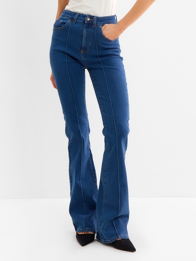 Джинсы женские клёш со стрелкой MINAKU: Jeans Collection, размер 48, синие