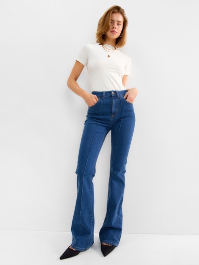 Джинсы женские клёш со стрелкой MINAKU: Jeans Collection, размер 48, синие